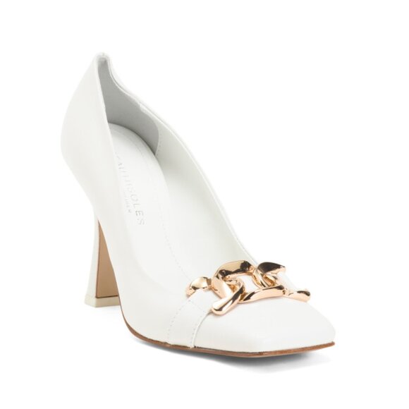 BEAUTIISOLES  Italy Leather Franca Square Toe Pumps With Chain Detail - Picture 1 of 2